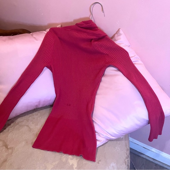 Hot Pink Fitted Off the Shoulder Turtleneck It’s Our Time Brand Sweater - Picture 5 of 6